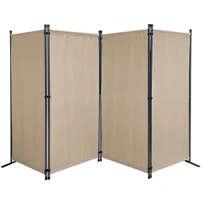 Immagine di QUICK STAR Paravento da Giardino 220 x 165 cm 4 parti pieghevole Divisorio in Tessuto Protezione della Privacy Beige
