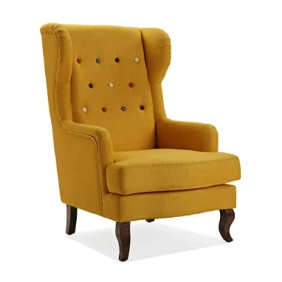 Immagine di VERSA Botones Poltrona Salotto Imbottita per Soggiorno, Sedia con Braccioli Camera da Letto, braccioli, Misure (A x L l) 103 62 68 cm, Cotone e Legno, Colore Giallo