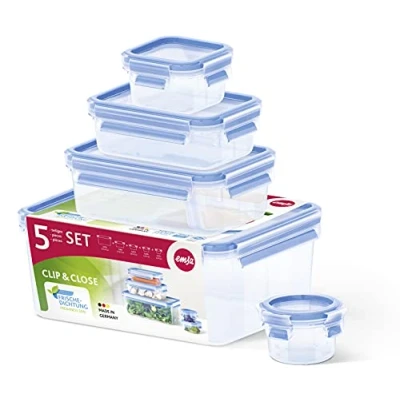 Immagine di Emsa Clip &amp; Close 017032512753 Contenitore Salvafreschezza, Set 5 Pezzi da 0.25/0.55/1.00/1.20/2.30 l