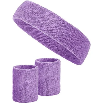 Immagine di Set di 3 pezzi con 2x fasce per i polsi + 1x fascia la testa donne e uomini (lilla)