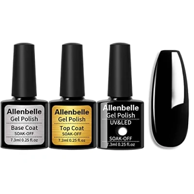 Immagine di Allenbelle (Base Top Coat+one colore) Smalto Semipermanente Nail Polish UV LED Gel Unghie Base Coat&amp;Top Coat (Kit di 3 pcs 7.3ML/pc) (1348)