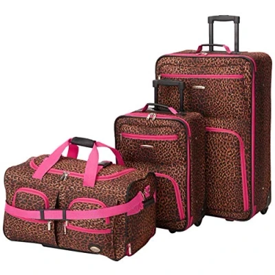 Immagine di Rockland set di valigie da 3 pezzi, trasparente, Leopardo rosa, Taglia unica, Melbourne Hardside Trolley espandibile con ruote girevoli