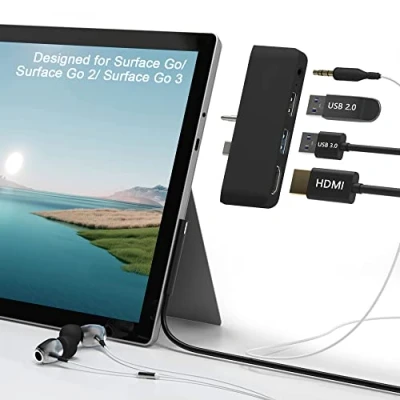Immagine di Surface Go 3 Docking Station, 4 in 1 Microsoft Accessori con 4K HDMI + USB 3.0 Port Hub Adattatore Audio 3.5mm, per 3/Go 2/Go