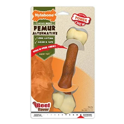 Immagine di Nylabone Alternativa all&#039;osso di femore Femur Bone Alternative Masticabile Senza Sporco Gusto Manzo per Cani Taglia Media (Fino a 16 kg) Mascelle Estreme/Forti