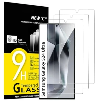 Immagine di NEW&#039;C 3 Pezzi, Vetro Temperato PER Samsung Galaxy S24 Utra (NON / S24+), Pellicola Prottetiva, Senza Bolle, Durezza 9H, 0,33mm Ultra Trasparente, Resistente
