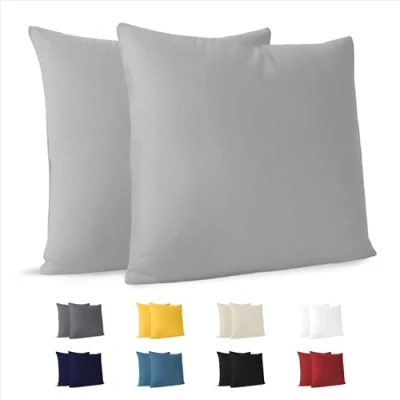 Immagine di Dreamzie Federe Cuscini Divano 50x50 (Set di 2) Grigio Cuscino cm 100% Jersey Cotone Federa da Copri per Letto Fodera Protezione