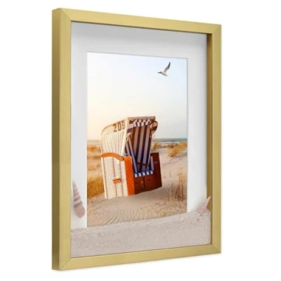 Immagine di PHOTOLINI 3D cornice 30x40 cm oro, profonda con vetro e passe partout, per oggetti fino a 1,5 di profondità, legno MDF perfetta il fai da te come regalo