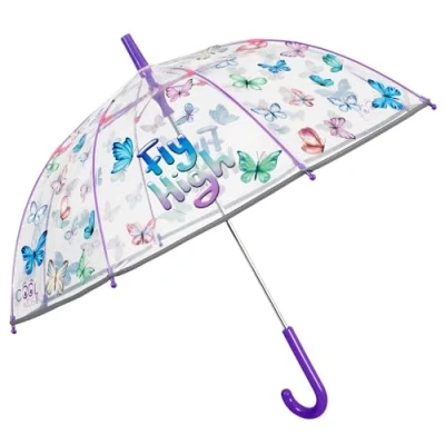 Immagine di PERLETTI Ombrello Bambina Trasparente Lilla Azzurro Ombrellino Bimbe 3 4 5 Anni con Farfalle Colorate Resistente Bordo Riflettente Antivento Piccolo Manuale Diametro 69 cm (Farfalle)