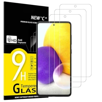Immagine di NEW&#039;C 3 Pezzi, Vetro Temperato per Samsung Galaxy A72 / 5G, Pellicola Prottetiva Anti Graffio, Impronte, Senza Bolle, Durezza 9H, 0,33mm Ultra Trasparente, Resistente
