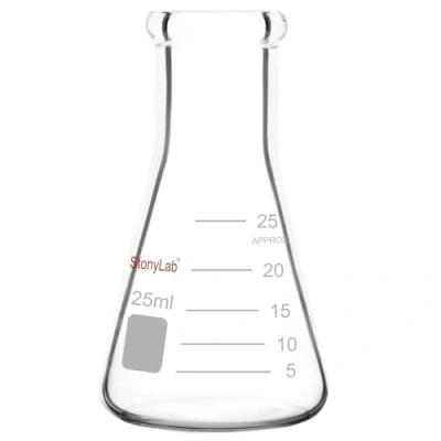 Immagine di stonylab 1 Confezione Matraccio in Vetro da 25ml, Erlenmeyer Flask a Bocca Stretta Parete Pesante con Bordo Resistente (25ml)