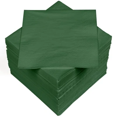 Immagine di HEKU 100 tovaglioli in tinta unita, 3 strati, 33 x cm, qualità uniforme per eventi e gastronomia, pratica confezione da 5, altamente assorbenti ed eleganti, verde scuro