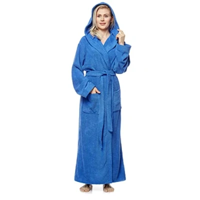 Immagine di Arus Accappatoio da donna con cappuccio, extra lungo, 100% cotone spugna, Taglia donna: XL, unisex: L Blu Reale
