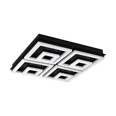Immagine di Eglo Plafoniera Led Fradelo 1, lampada da soffitto a 8 fiamme, soggiorno in metallo, plastica nero, cristallo chiaro, camera letto angolare, bianco caldo, L x 52 cm