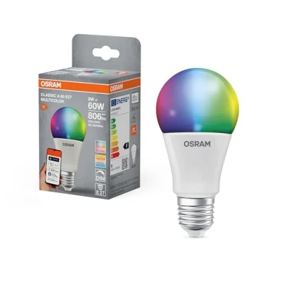 Immagine di OSRAM SMART+ RGBW, lampada LED E27 con Matter over Wifi, appositamente progettata per ALEXA facile configurazione un clic, sostituisce 60W, 2700 6500K, 16 milioni di colori RGB, confezione da 1