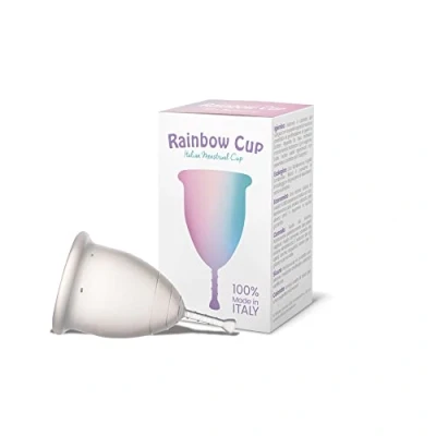 Immagine di Rainbow Cup, Coppetta Mestruale Made in Italy Silicone Medicale Senza Lattice e Additivi, Comoda, Ecologica, Sicura, più Varianti, Morbida, Trasparente, Taglia 2