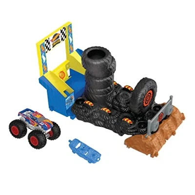 Immagine di Hot Wheels Monster Trucks Arena degli Scontri Sfida Collisione Acrobatica, Playset con truck giocattolo in scala 1:64 e 1 macchinina da demolire, per bambini 4+ Anni, HNB89