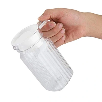 Immagine di Brocca di plastica Bottiglia a costine Drink Acrilico Trasparente succo acqua fredda ghiaccio con coperchio per bar casa (Dimensioni: 500 ml)