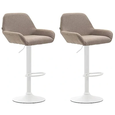 Immagine di CLP Set 2 Sgabelli Bar Braga In Tessuto I Coppia Sedie Cucina Regolabili Con Schienale E Braccioli, Colore:tortora, Colore del telaio:bianco