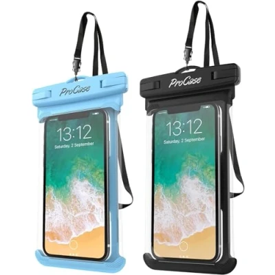 Immagine di ProCase [2 Pezzi Custodia Impermeabile Smartphone[30M/IPX8], Cover Subacquea per iPhone 15/14/13/12/11 Pro Max Mini SE XR XS, Galaxy A15/A54/A34/A25/S23/S24, Xiaomi Redmi, Huawei Fino a 7,0&quot;