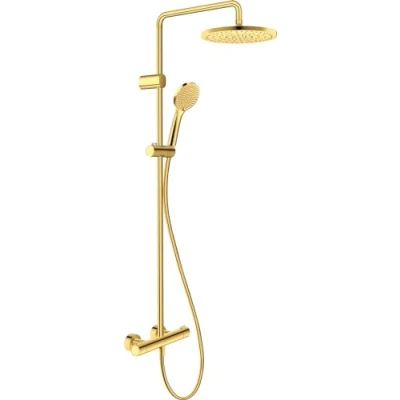 Immagine di Duravit sistema doccia, doccia a risparmio energetico, soffione con 3 tipi di getto (Rain, Rain, Soft Rain), regolabile ad angolo, set facile da pulire, oro lucido