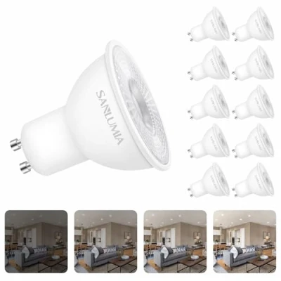 Immagine di Sanlumia Lampadine LED GU10 7W, Equivalenti a Alogene da 75 Watt, 520lm, Luce Bianco Freddo 6400K, Angolo del Fascio di 100 Gradi, Dimmerabile, Confezione 10
