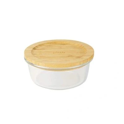 Immagine di PEBBLY PKV 017 Contenitore Rotondo borosolicato e Coperchio, 620 ml, Vetro borosilicato bambù Silicone, Boîte Ronde 620ml