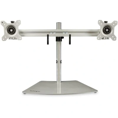 Immagine di StarTech.com Supporto per due monitor, Orizzontale, Argento con Base a basso Profilo in Aluminio e Acciaio Monitor fino 24&quot;