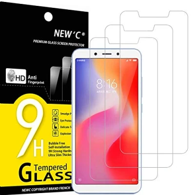 Immagine di NEW&#039;C 3 Pezzi, Vetro Temperato per Xiaomi Redmi 6, 6A, Pellicola Prottetiva Anti Graffio, Impronte, Senza Bolle, Durezza 9H, 0,33mm Ultra Trasparente, Resistente