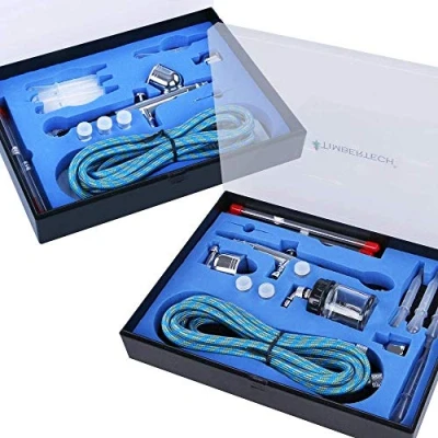 Immagine di Timbertech APBST03 Aerografos completamente kit Set di 2 aerografo, Include 6 Aghi, beccucci, adattatori, Tubi e astucci