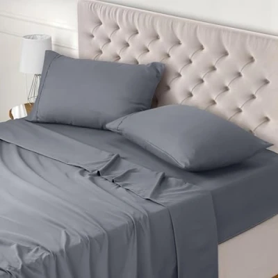 Immagine di Utopia Bedding Set Lenzuola Matrimoniali 4 Pezzi 180x200 cm Letto, Spazzolata Poliestre di Microfibra Lenzuolo con Angoli, Piatto e 2 Federe 50x75, Grigio