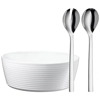 Immagine di WMF 1293909990 Nuova Insalata di Set 3 Pezzi Acciaio Inox Cromargan® frei18/10 lucidato, Porcellana, Inox, Argento, 24.5 x 6 3.5 cm, unità