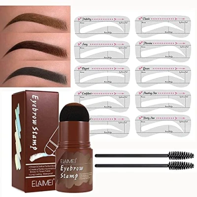 Immagine di Timbro Per Sopracciglia, Kit Modellare Eyebrow Powder, 10 Set Di Stencil Sopracciglia Riutilizzabili, 2 Pennelli Matita Impermeabile