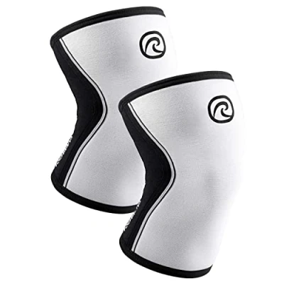 Immagine di Rehband Benda per ginocchio Powersport, fascia Cross Fit e allenamento pesante in neoprene da 5 mm, Colore:Bianco 1 Paio, Misura:M