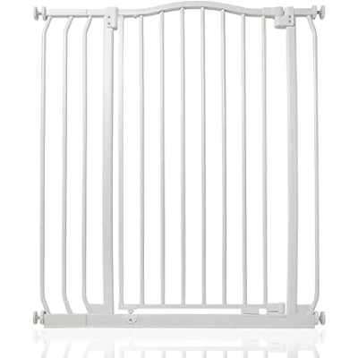 Immagine di Safetots Cancelletto di Sicurezza Extra Alto con Parte Superiore Incurvata, 80cm 89cm, Bianco Opaco, 100cm Altezza, Montaggio a Pressione per Scale, Barriera