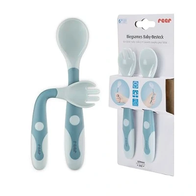 Immagine di Set di posate per bambini e neonati, 2 pezzi, cucchiaio forchetta, colore: blu
