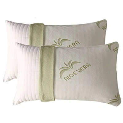 Immagine di Evergreenweb Coppia Cuscini MEMORY FOAM con Fodera ALOE VERA 40x70 alti 15cm Sfoderabili Imbottitura 100% Fiocco Schiuma a Memoria effetto piuma d&#039;oca Antiacaro per Dolori CERVICALI, Guanciali Letto