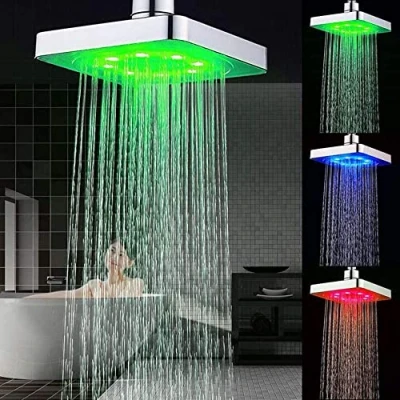 Immagine di EBTOOLS 8 Pollici Soffione Doccia LED, a Pioggia, Bagno LED 7 Colore, Quadrato Parete, Ultrathin, Giunto Girevole, 20x20cm