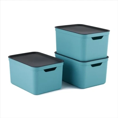 Immagine di Jive Dekobox Set di 3 contenitori 16l con coperchio, Plastica (PP riciclato), turchese/antracite, 3x16l (37.5 x 27.8 29.8 cm)