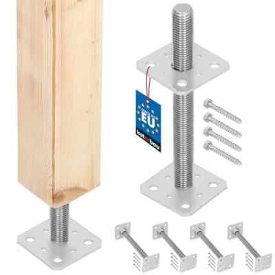 Immagine di KOTARBAU® Set di 4 Supporto per pali 80x80x250 mm regolamentato filettatura recinzioni travi in legno zincato Manicotto ancoraggio staffa pavimento