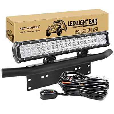 Immagine di SKYWORLD LED Light Bar, 20 pollici 50,8 cm 126W Spot Flood Combo fascio di lavoro Lampada guida con piastra supporto nero Kit staffa cablaggio per camion ATV SUV 4X4