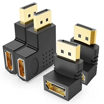Immagine di J&amp;D 4 Pack Adattatore Displayport Angolato, Maschio a Femmina 90 Gradi e 270 Angolo Retto Sinistro Destro di DP Piatto Verticale con Placcato Oro Connettori