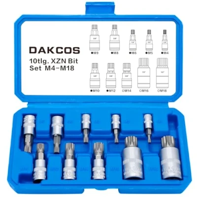 Immagine di DAKCOS set di 10 chiavi a bussola XZN, tipo M, M4 M18 per 1/2&quot;, 3/8&quot;, 1/4&quot;, punte tripla scanalatura quadrata