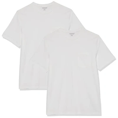 Immagine di Amazon Essentials Maglietta Girocollo a Maniche Corte con Taschino dalla vestibilità Standard Uomo, Pacco da 2, Bianco, 4XL Plus Tall