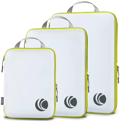 Immagine di Cipway Compressore Organizer Valigia,Borsa da Viaggio Espandibile Ultraleggero Salvaspazio per i Vestiti Zaini o Bagagli a Mano(Bianco,3 Pezzi)