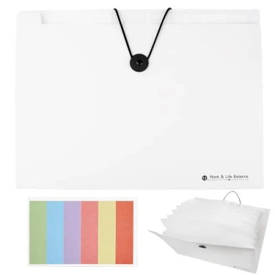 Immagine di 1 Pezzi porta documenti a4,Cartella Portadocumenti A4,con 12 Scomparti,Etichette,Accordion File Cartellina,raccoglitore Espandibile,per Ufficio, Scuola(Bianco)
