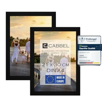 Immagine di CABBEL confezione da due (2 pezzi) cornici DIN A4 21x30 in legno MDF nero con vetro Plexi infrangibile/Moderno