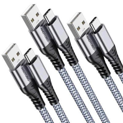 Immagine di ANDTOBO Cavo USB a C 3.1A, [3Pezzi 1Metri] Type Ricarica Rapida Cordone di Intrecciato Per iPhone 16/15 Plus Pro Max, Samsung S21 S22 S23 S23+ Ultra S20 S10 S9, Pixel 7