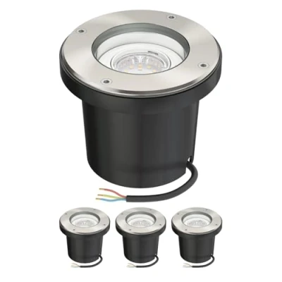Immagine di ledscom.de 4 pz. lampada da incasso a pavimento BOFU per esterni orientabile in acciaio inox rotonda IP67 150mm Ø incl. LED (bianco caldo, 2.339W, 227lm, 110)