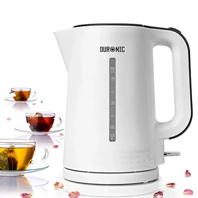 Immagine di Duronic EK17 BK Bollitore Acqua elettrico 2200W Capacità 1,7 L Spegnimento automatico Base rotazione 360 Filtro anticalcare Bolli bianco Per Tè Tisane Caffè Compatto