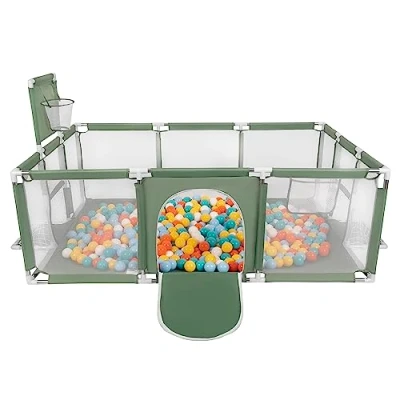 Immagine di Selonis Recinto Per Bambini Con 100 Palline 6 Cm, Playground Box, Verde: Bianco/Griallo/Arancione/Azzurro/Turchese